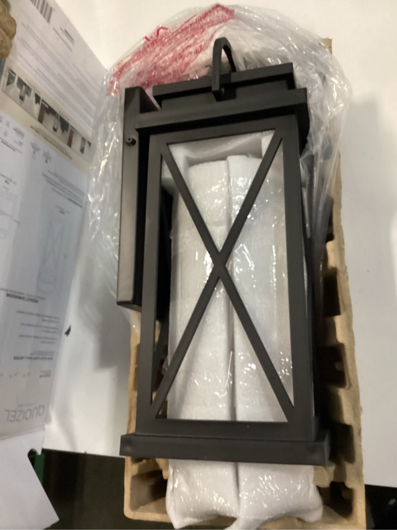 Condition photo showing As Is for quoizel saint elias 1-light 17.88-in h matte black outdoor wall light