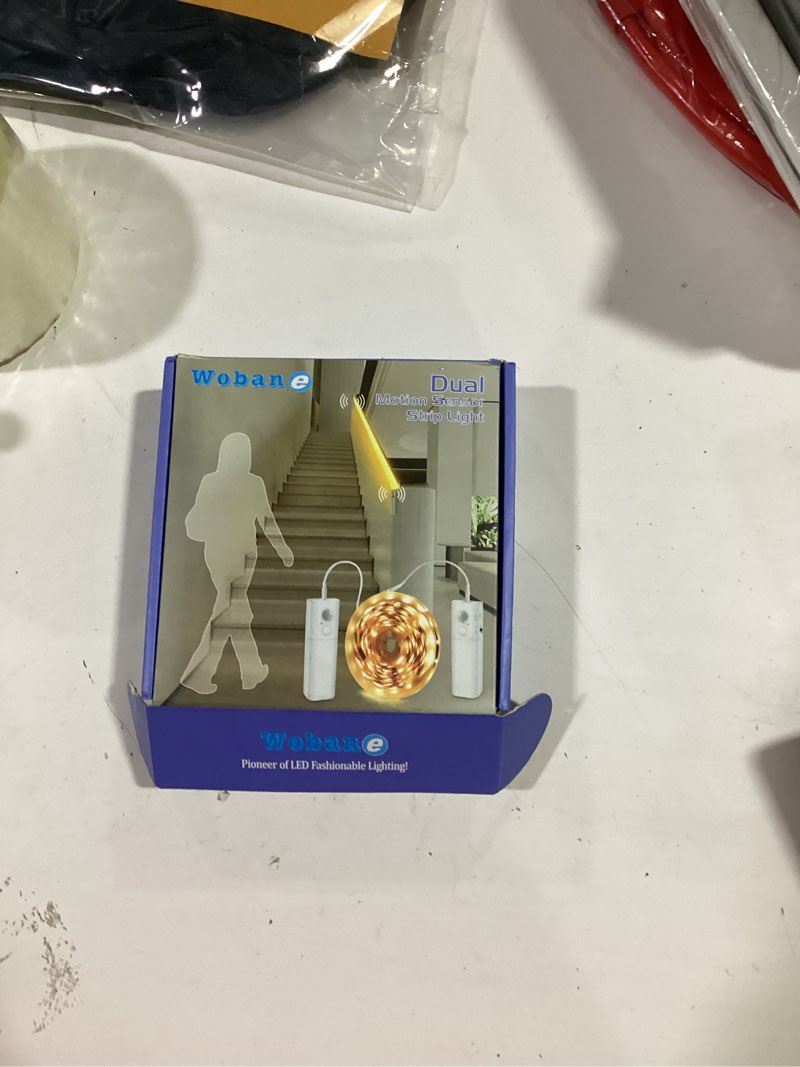 Condition photo showing Good Condition for wobane 16.4ft dual motion sensor under bed lights,rechargeable led strip | battery powered tape light for shelves,cabinet,stair,anywhere,pir detector,cuttable,flexible,2700k warm white warm white warm white 16.4ft white