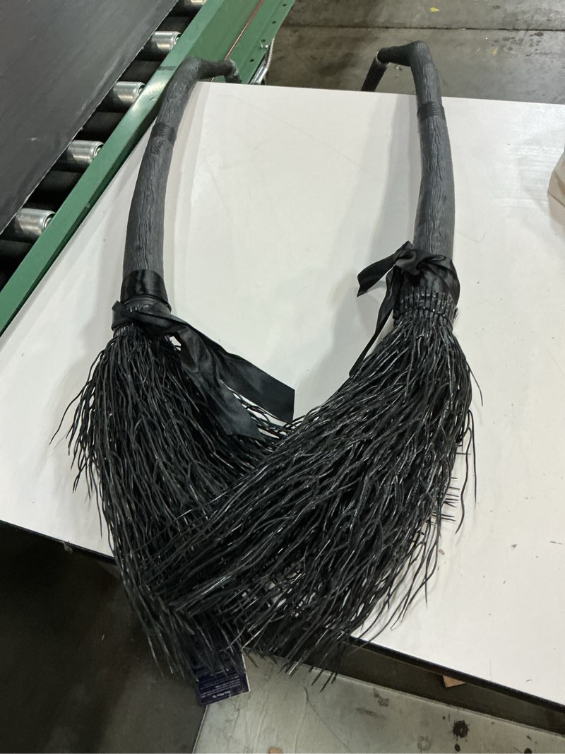 Condition photo showing As Is for hercicy 2 pack witch broom hat set - black tulle witch hat and broom with bow costume accessories for halloween