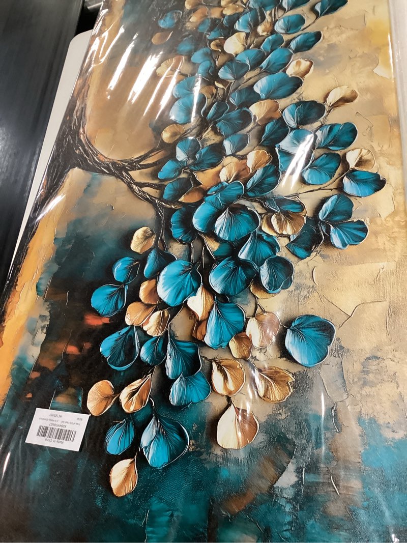 Condition photo showing New/Like New for tree of life teal gold leaf pictures canvas wall art for living room office bedroom wall decor,abstract wall art print paintings modern blue leaves artwork waterproof ready to hang-20x40inch 40"l x 20"w teal gold tree leaf