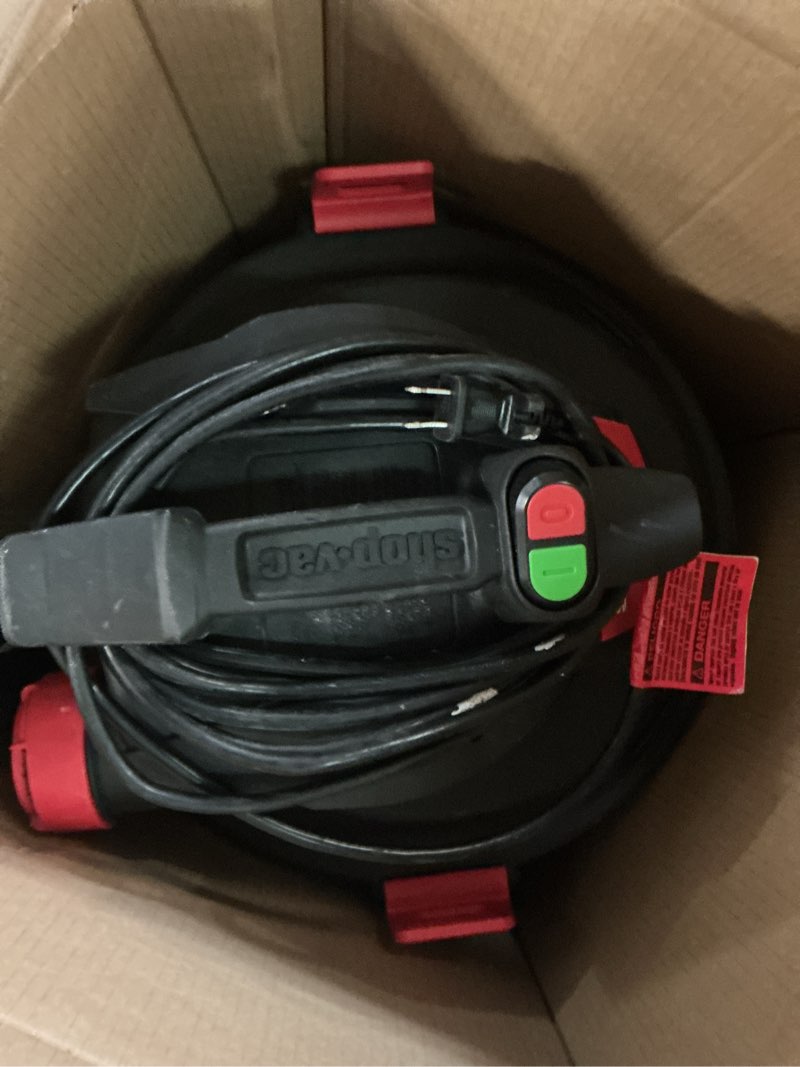 Condition photo showing As Is for shop-vac wet/dry shop vacuum with accessories included