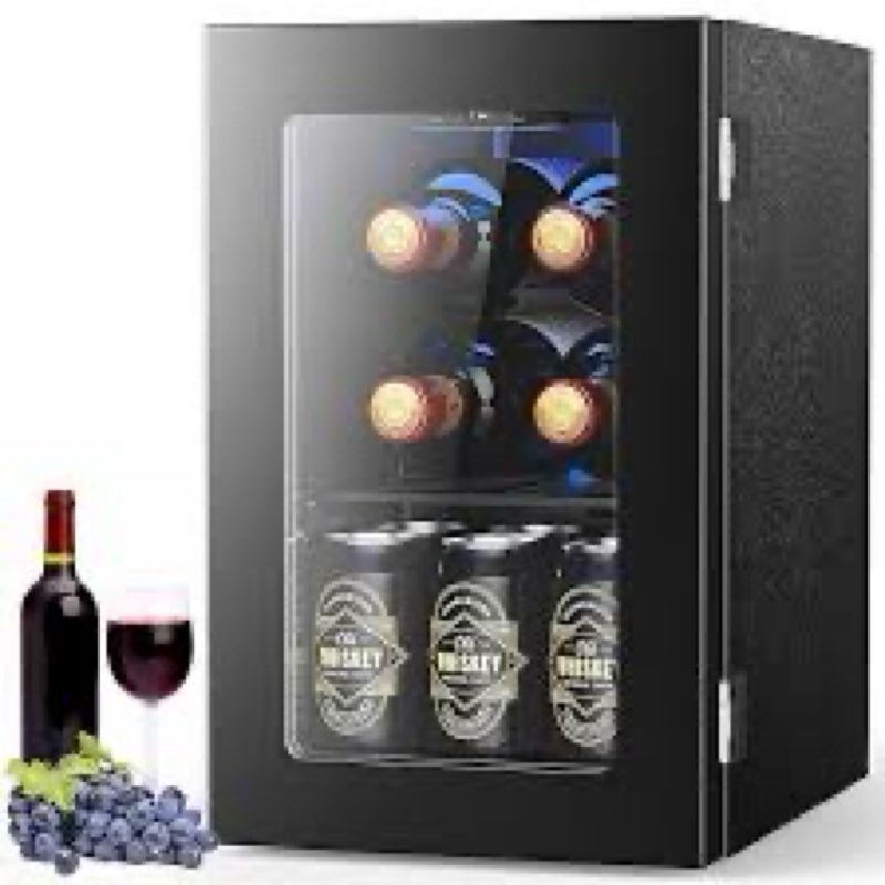wine cooler refrigerator with glass door, mini wine fridge for red, white and champagne, built-in wine cellar, 40-61f digital temperature control, indoor use