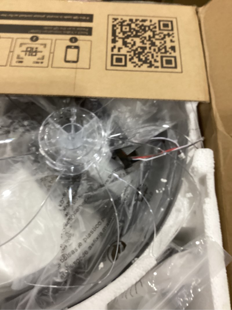 Condition photo showing New/Like New for addlon Ceiling Fans with Lights and Remote, 20'' Low Profile Ceiling Fans, 3000-6000K Dimmable Modern Flush Mount LED Fan Light, Fandelier Ceiling Fan for Bedroom, Kitchen, Living Room, Black Black 20 inch