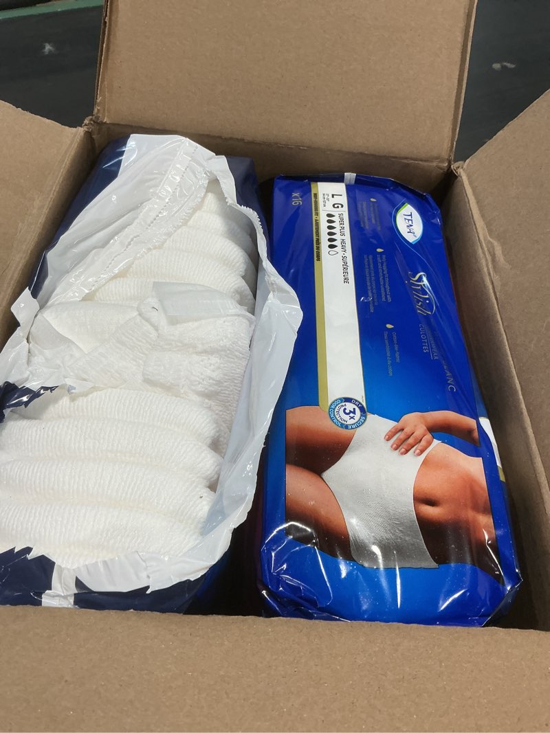 Condition photo showing Good Condition for tena stylish white incontinence underwear for women, super plus heavy absorbency, large, 64 count large 64