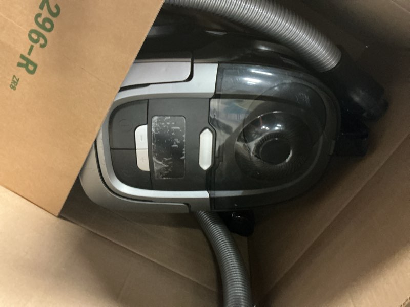 Condition photo showing As Is for zefiro max 1600w bagless canister vacuum cleaner, 40kpa powerful suction for pet hair, hard floors & carpets, lightweight with hepa filter, auto cord rewind & large capacity for home & apartments gray