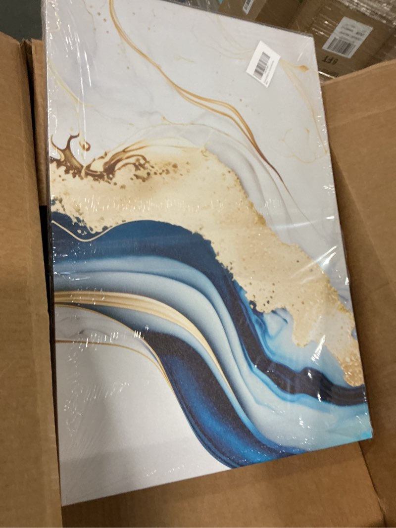 Condition photo showing New/Like New for 3Pcs Blue Gold Marble Canvas Wall Art Abstract Blue Gold White Wall Decor Pictures Modern Paintings 