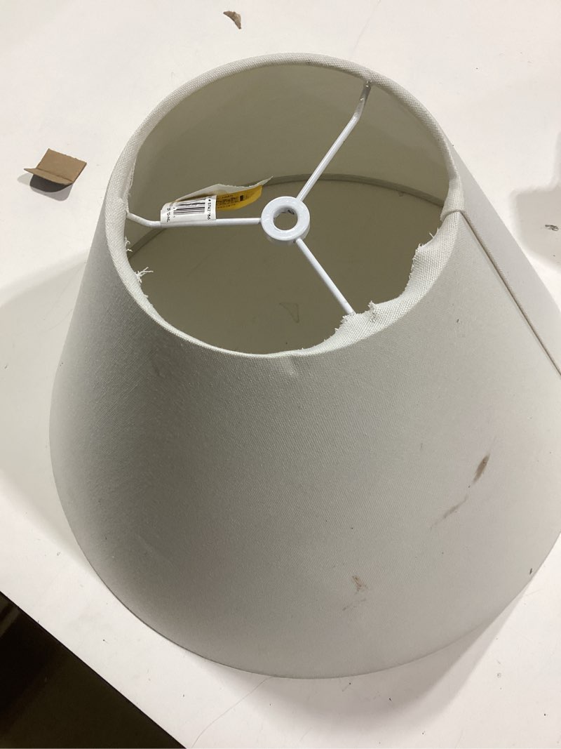 Condition photo showing As Is for progress lighting elara 5.5-in x 5.5-in cone white linen chandelier light shade (slip uno fitter