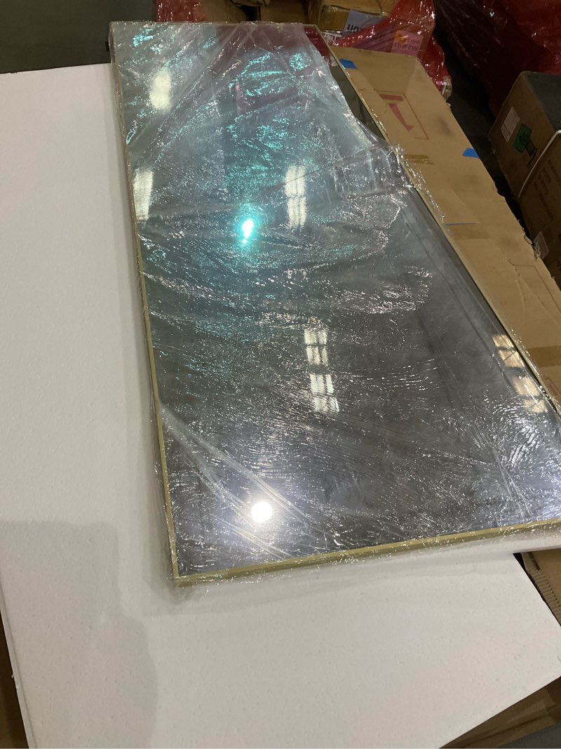 Condition photo showing As Is for Koonmi 65"x24" Floor Mirror Full Length, Bedroom Floor Body Mirror with Stand, Large Gold Mirror, Le