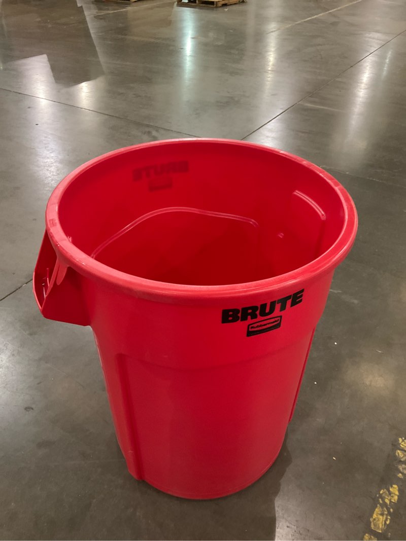 Condition photo showing Good Condition for Rubbermaid Commercial Products Brute Heavy-Duty Round Vented Trash Can Without Lid, 55-Gallon, Red, for Landscapers/Construction/Restaurant/Stadium/Back of House/Office/Warehouse/Home Red Pack of 1