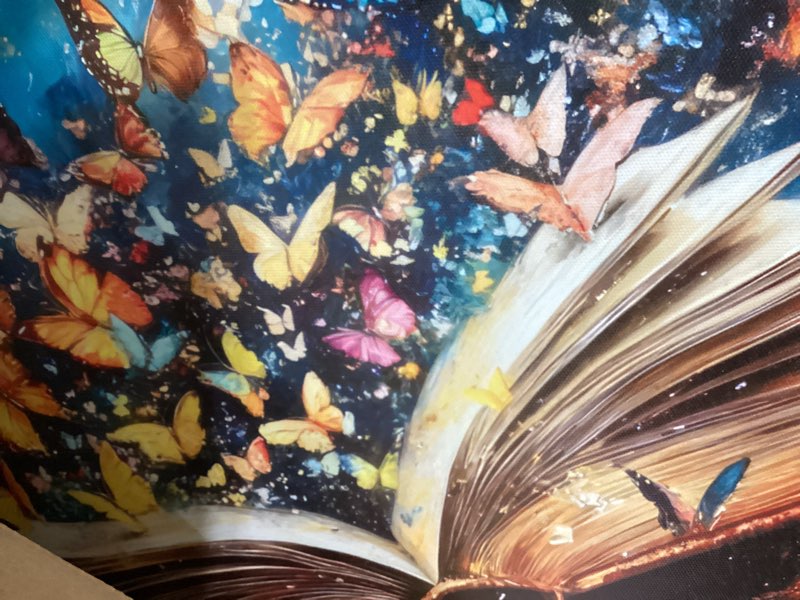 Condition photo showing Good Condition for colorful butterfly book canvas wall art butterfly emerging from book picture wall decor reading enthusiasts poster print for library reading room bedroom modern reading concept home decoration book butterfly 24"l x 16"w-canvas