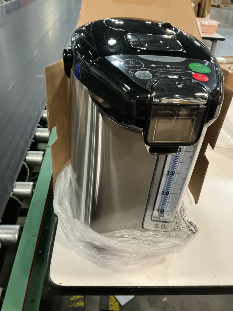 Condition photo showing Good Condition for nutrichef digital water boiler and warmer - 5l/5.28 qt stainless electric hot water dispenser w/lcd display, rotating base, keep warm, auto shut off, safety lock, instant heating for coffee & tea 5 liter