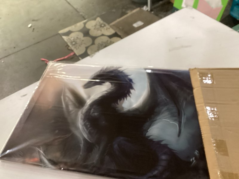 Condition photo showing New/Like New for ARNLRDYA Winged Dragon Wall Art Dragons Open Wings Poster Canvas Prints Black Dragons Painting for Home Men Boys Living Room Decoration Fantasy Dragon Picture Frames Ready to Hang(24''Wx16''H) Artwork-07 Wrapped Canvas 24"L x 16"W