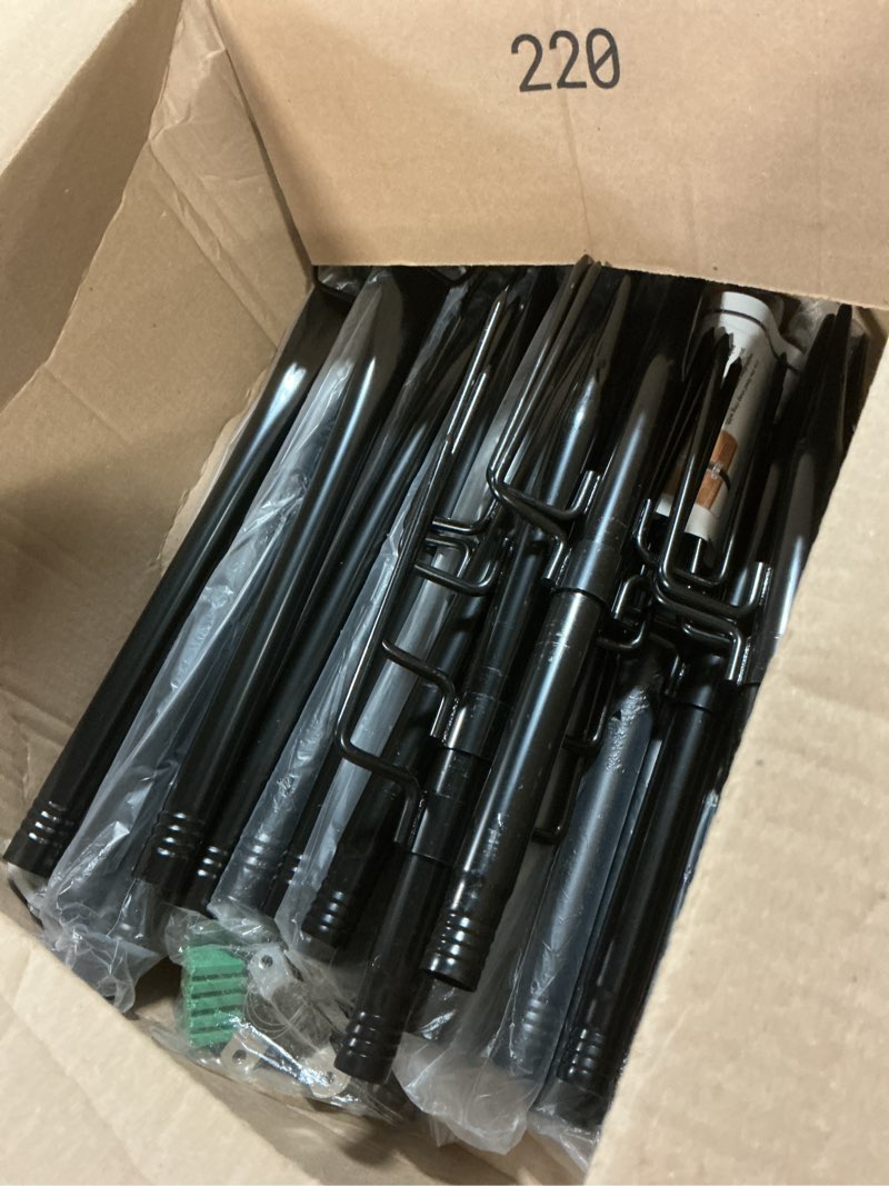 Condition photo showing As Is for 6 pack string light poles, outdoor string light pole 10 ft forked metal light pole with adjustable outdoor light stand, deck, backyard, garden, wedding, rustproof and sturdy with hooks. 6 pack-10ft