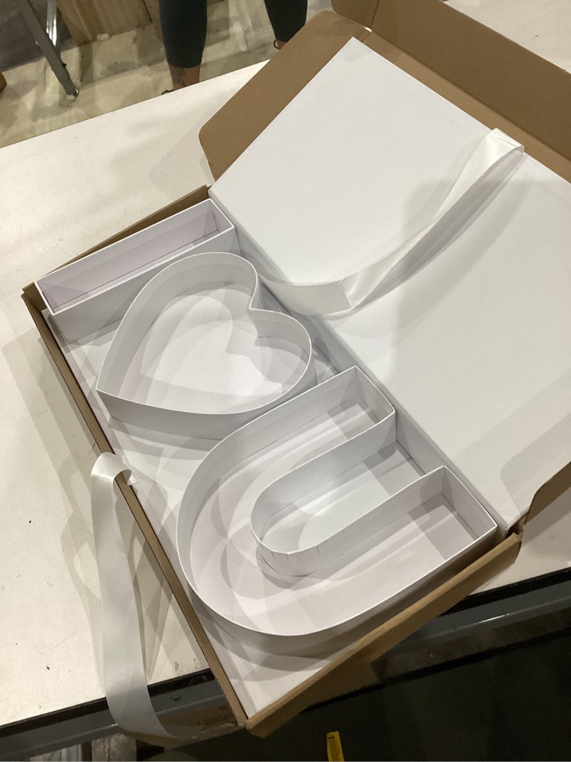 Condition photo showing Good Condition for valentines day flower gift box i heart u letter large flower boxes with ribbon for christmas, wedding party, mothers birthday love favors, bridal shower chocolate packaging, rose bouquet present (white)