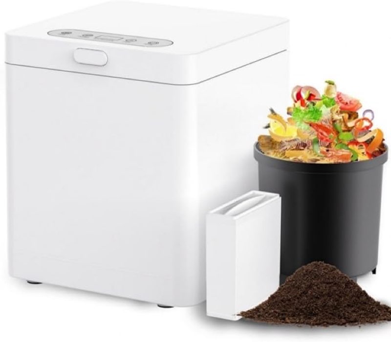 Compact Electric Composter for Kitchen, Odorless Smart Compost Bin, Self-Cleaning & Digital Display - Fast 4-6H Food Waste to Fertilizer Conversion