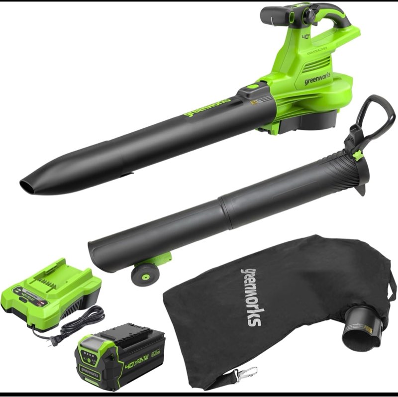 Greenworks 40V (230 MPH / 505 CFM) Cordless Brushless Leaf Blower/Vacuum with Bag, High Power, Lightweight & Quiet for Yard Debris Cleanup, Includes 5.0Ah Battery & Charger Blower / Vac (230 MPH) 5.0Ah