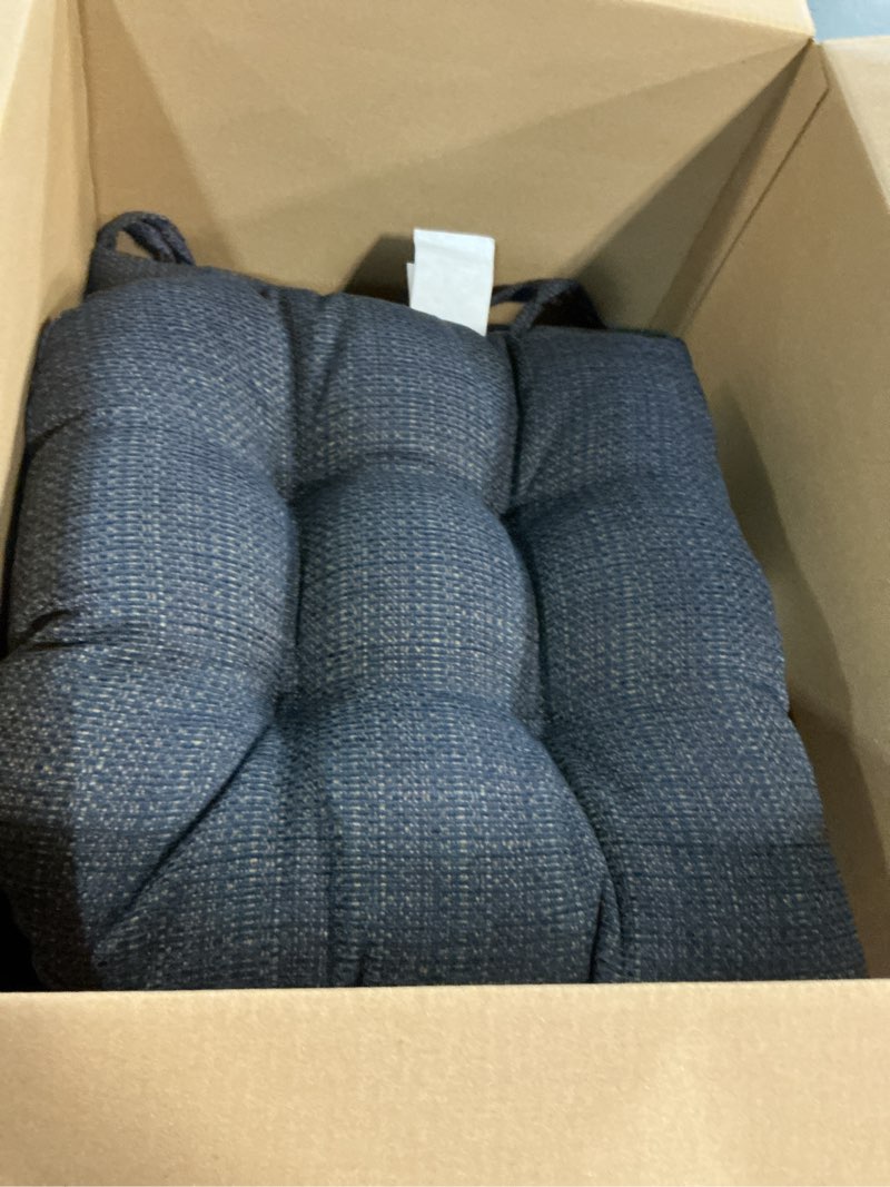 Condition photo showing Good Condition for Klear Vu Omega Non-Slip Rocking Chair Cushion Set, Assembled in USA, Thick Padding & Tufted Design, Includes Seat Pad & Back Pillow with Ties, 17x17 Inches, 2-Piece Set, Solid Indigo