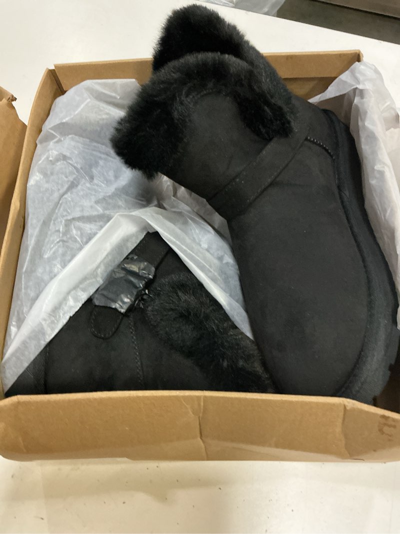 Condition photo showing Good Condition for women's slip on winter boots - warm fur lined ankle booties - comfortable short fuzzy boots black grey 6 grey 11