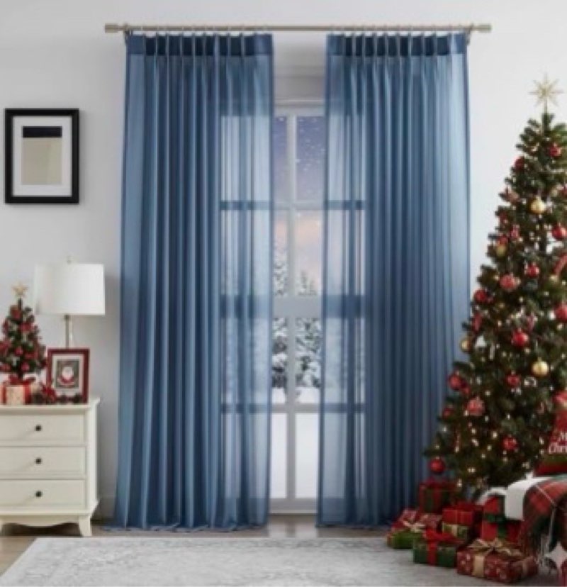 WEST LAKE Extra Large Coronet Blue Pinch Pleated Sheer Curtains for Living Room Sliding Door,French 