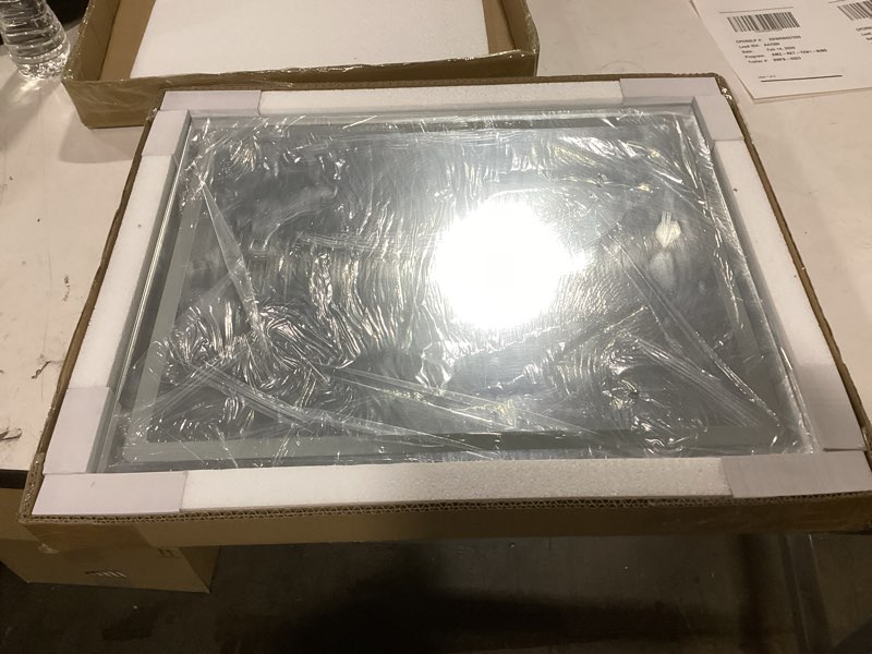 Condition photo showing As Is for QAOYEDE LED Bathroom Mirror, 22"x22" Square Vanity Mirror with Lights, Memory Function, Horizontal Vertical Wall Mount, Adjustable Warm White/Natural/Daylight Lights, Plug-in or Hardwired 22"L x 22"W