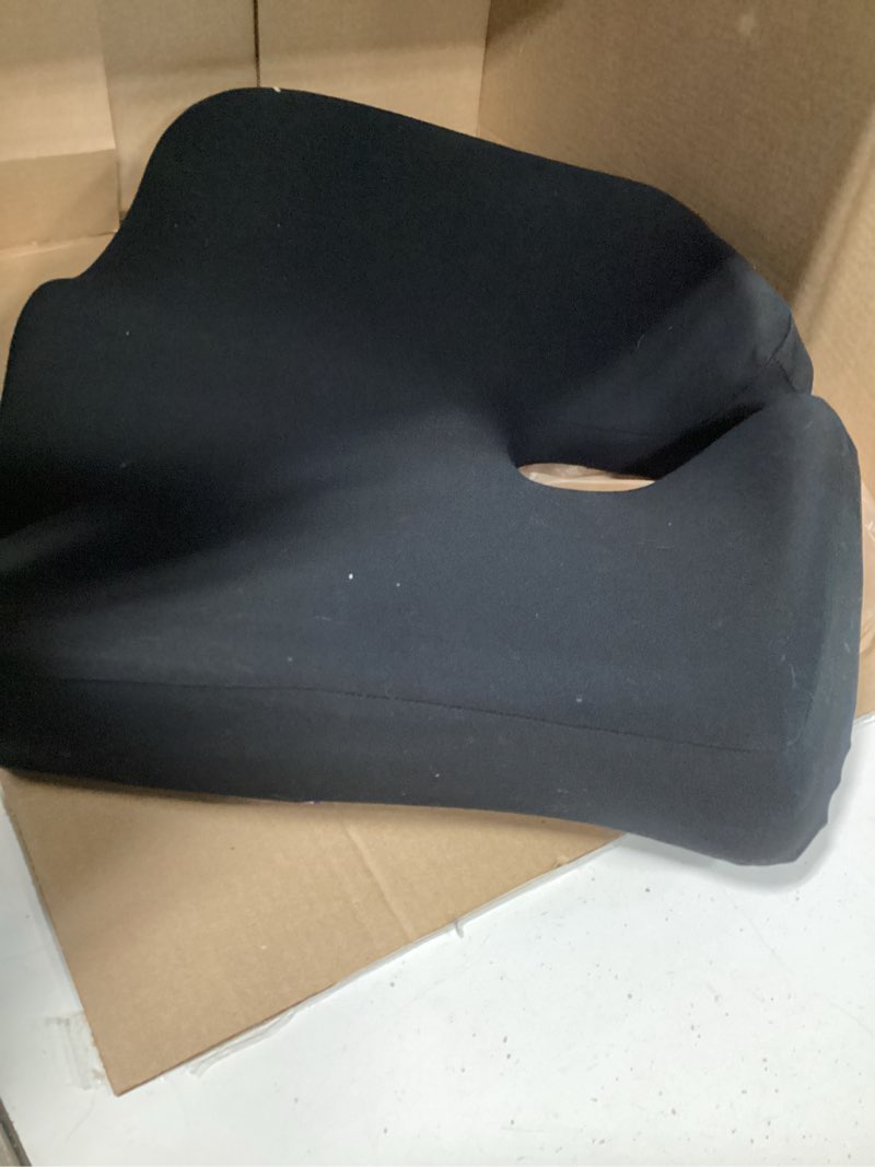 Condition photo showing As Is for everlasting comfort doctor recommended memory foam seat cushion for office chairs & car - ergonomic office desk accessories - cushions for tailbone pain relief, sciatica (black, large) 01. black large