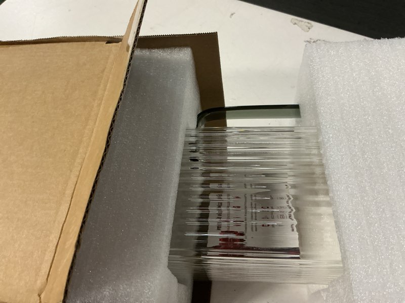 Condition photo showing Good Condition for Square Glass Pitcher with Lid and Spout,68 oz/2 Liter Vertical Stripes Water Pitcher for Fridge, Borosilicate Glass Water Carafe for Cold Brew, Coffee, Lemonade, Sun Tea,Heat Resistant Clear Vertical Stripes 2 L 1 Pack