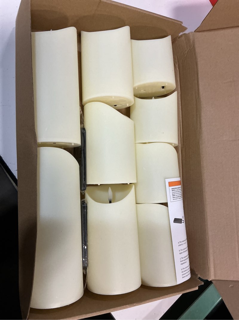 Condition photo showing Good Condition for Flameless Candles with Remote, Battery Operated Flickering Flameless Candles, LED Candles with Timer 2/4/6/8H, with Realistic LED Candles Set of 9 (D3 x H 3" 4" 5" 6" 7") (Ivory)