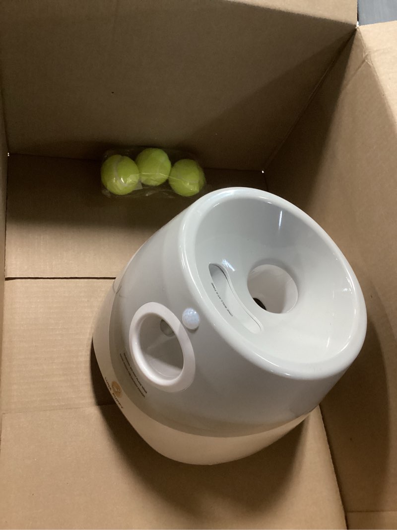 Condition photo showing Good Condition for elevon dog ball thrower launcher, indoor/outdoor automatic ball launcher for small and medium-sized dogs, includes 6 mini tennis balls and a data line, grey gray medium machine, 6 balls