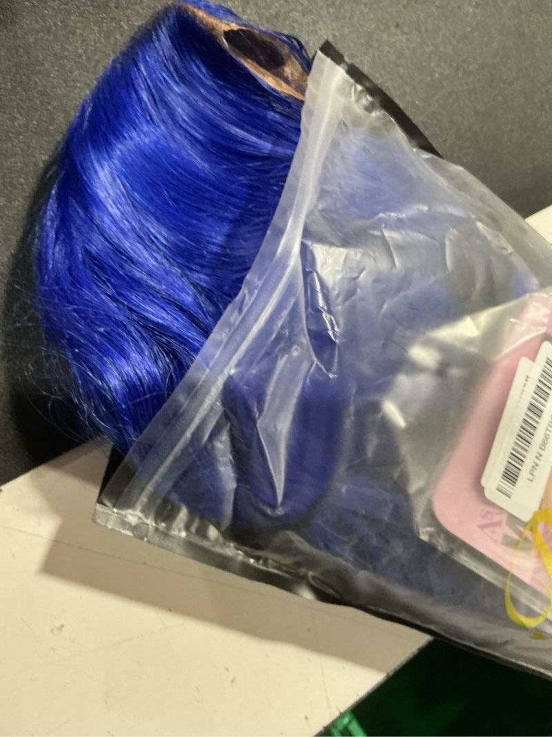 Condition photo showing Good Condition for blue lace front wig long wavy hair navy blue wigs for black women glueless 24 inch synthetic lace front wigs pre plucked hairline blue loose deep wave