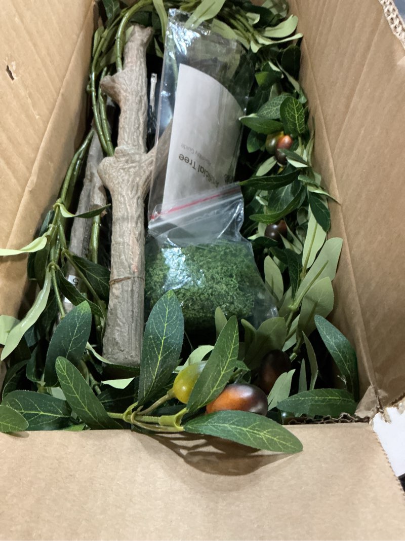 Condition photo showing Good Condition for Olive Trees Artificial Indoor, 6FT Tall Faux Olive Tree with Moss and Planter, Artificial Plants Indoor with Natural Wood Trunk and Lifelike Fruits, Fake Tree for Home Office Living Room Decor