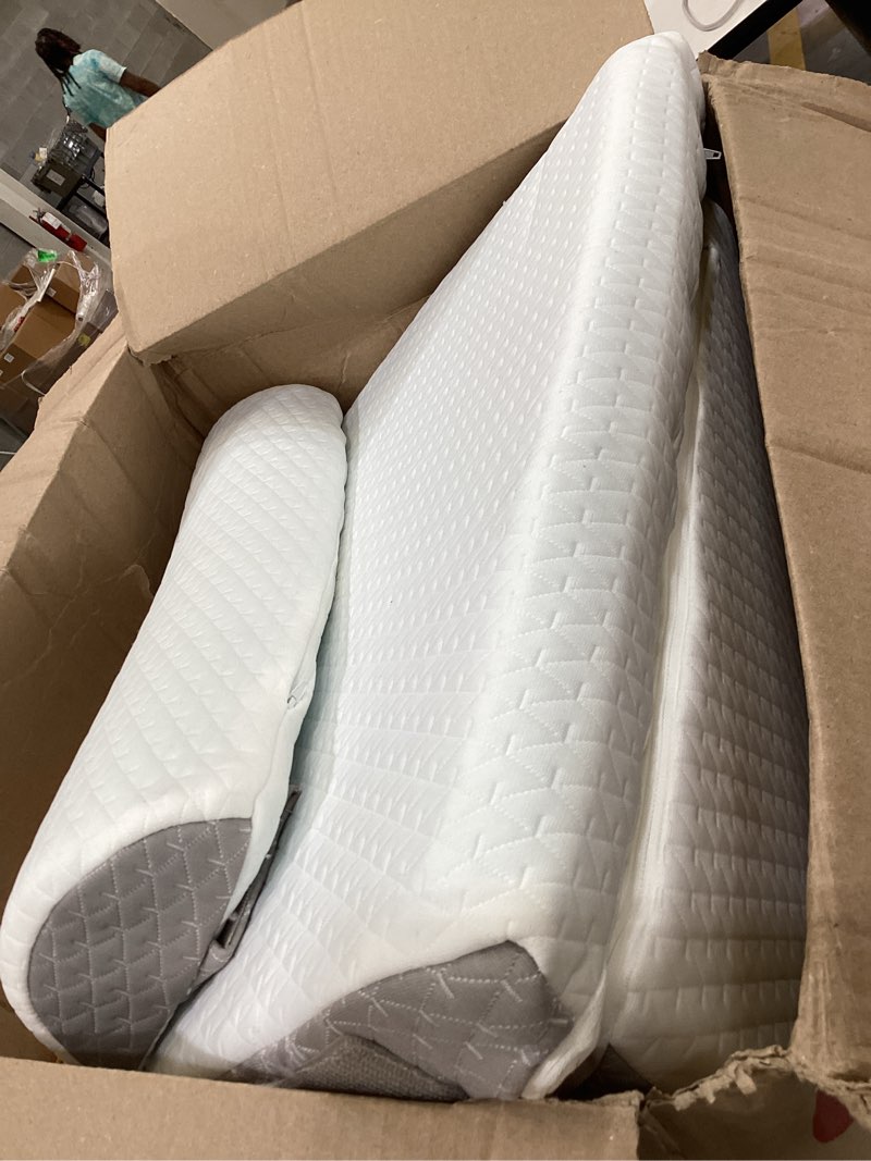 Condition photo showing New/Like New for 4pcs orthopedic bed wedge pillow set for sleeping, post surgery foam support pillows for back, neck and leg pain relief, adjustable triangle pillow – acid reflux, gerd & snoring recovery, white grey white grey 4 piece set