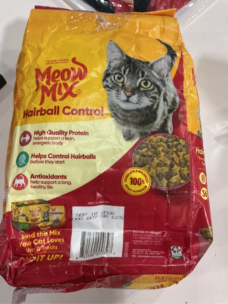 Condition photo showing Good Condition for (Best by:SEP/16/2025)Meow Mix Cat Food, Hairball Control, 3.15 lb