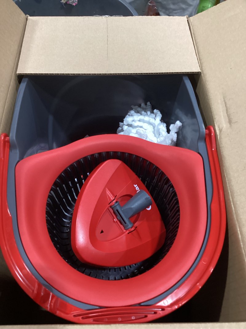 Condition photo showing As Is for O-Cedar EasyWring Microfiber Spin Mop, Bucket Floor Cleaning System, Red, Gray, Standard Easywring Spin Mop & Bucket