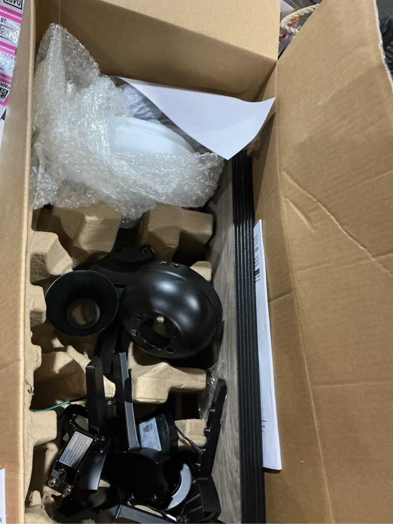 Condition photo showing As Is for harbor breeze bradbury 48-in matte black led indoor ceiling fan with light with remote (6-blade)