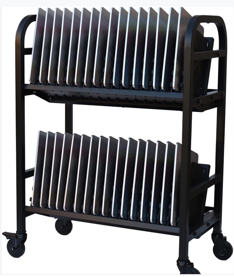 Workington 32-Device Mobile Open School Charging Cart Station for Ipads, Chromebooks, Tablets and Laptops Computer with Power Strip Included, Assembly Required, 1006 Black