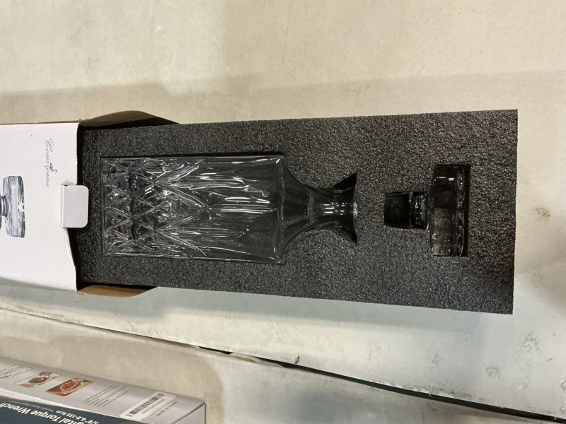 Condition photo showing Good Condition for whiskey decanter with glass stopper ,25 oz liquor decanter for alcohol , wine , scotch , brandy or bourbon decanter , lead-free crystal decanter
