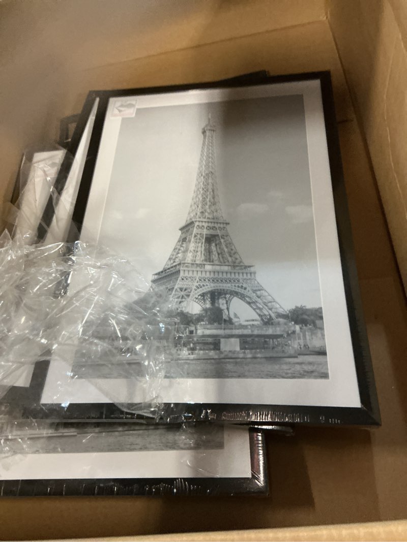 Condition photo showing Good Condition for upsimples 13x19 picture frame set of 5, display pictures 11x17 with mat or 13 x 19 without, wall gallery poster frames, black black 13x19