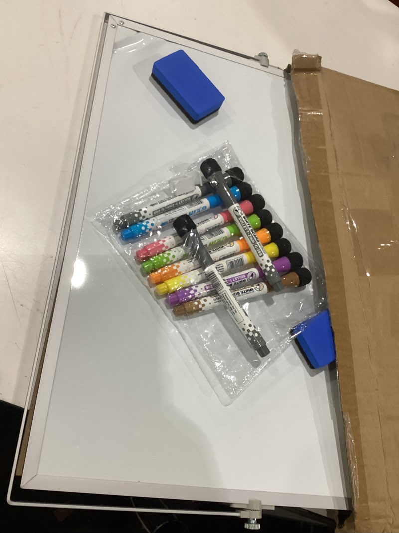 Condition photo showing Good Condition for small dry erase white board, magnetic desktop whiteboard with stand, dry eease board mini easel double sided on table top with holder for kids drawing, teacher instruction 12"w x 7.9"h