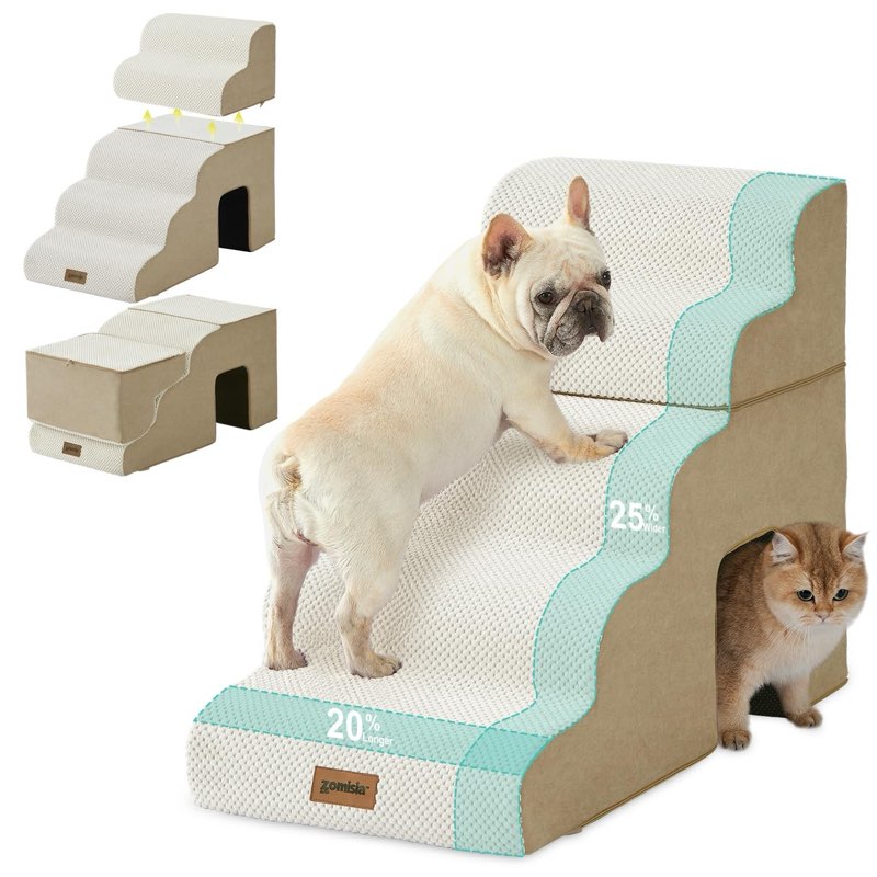 dog ramp for large dogs - 24" h 5 steps pet stairs for high bed with tunnel 2...