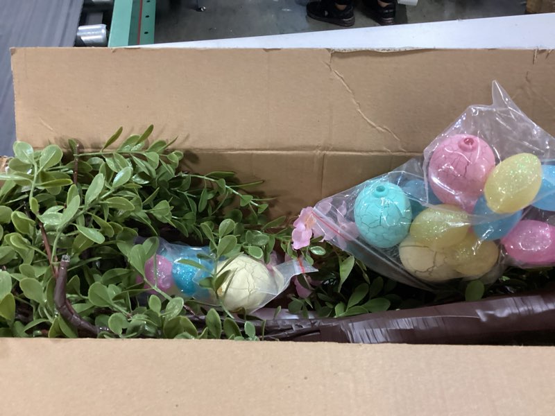 Condition photo showing Good Condition for dr.dudu easter decoration set of 2 lighted 24 inch artificial tree with easter eggs & colorful led lights, light up tabletop bonsai tree for table home holiday spring decor