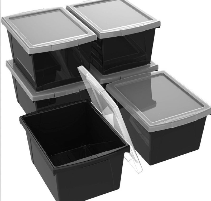 4 Gallon Plastic Storage Bins with Lids, 6-Pack, Black Classroom Organizers(only 1 tapa)