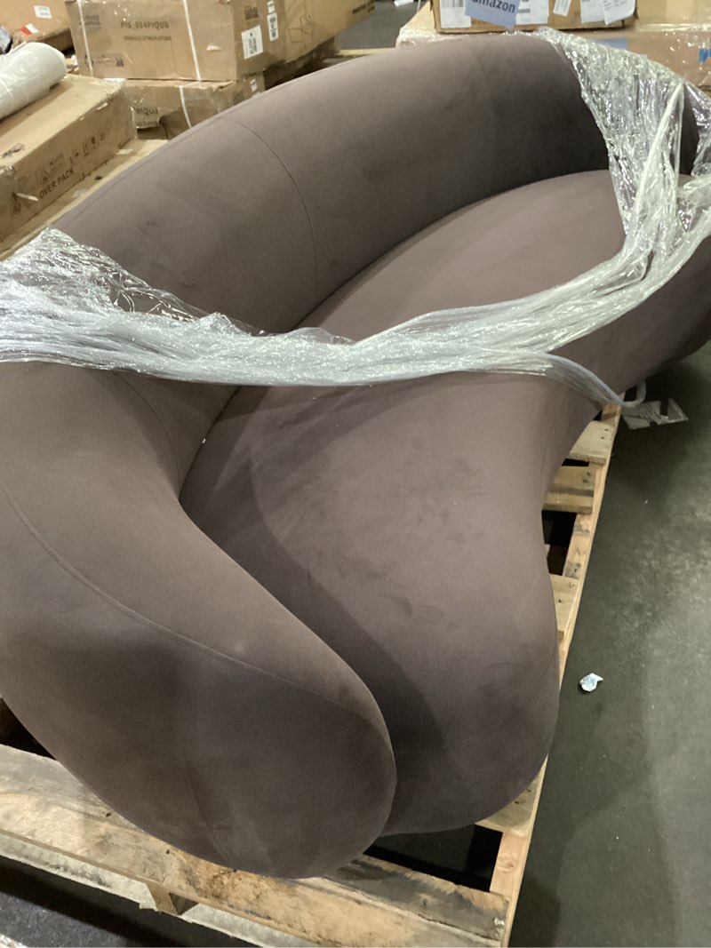 Condition photo showing As Is for tov furniture kendall cream velvet upholstered sofa