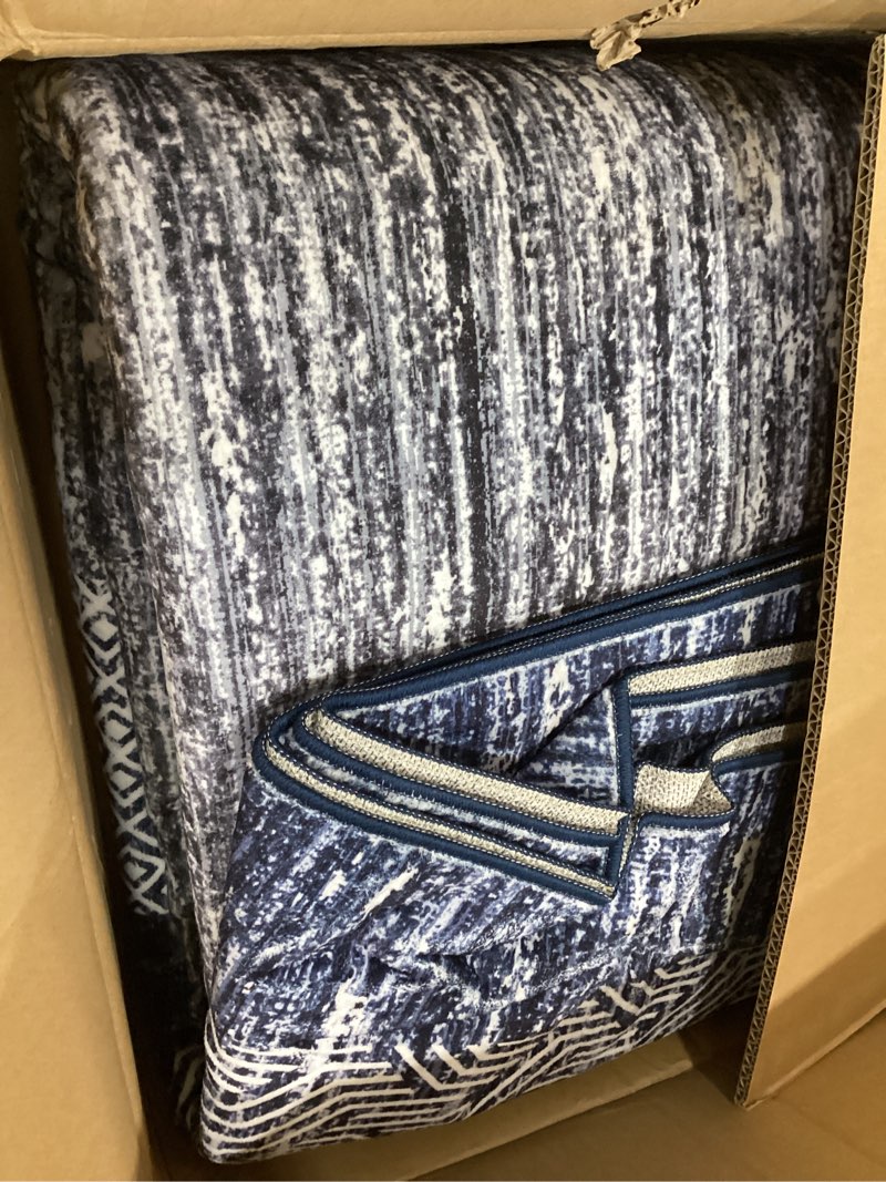 Condition photo showing Good Condition for garveehome 9x12 large modern navy blue area rug distressed bordered soft non shedding floor carpet, geometric washable non slip low pile indoor area rug for living room, bedroom blue 9' x 12' (rectangular)
