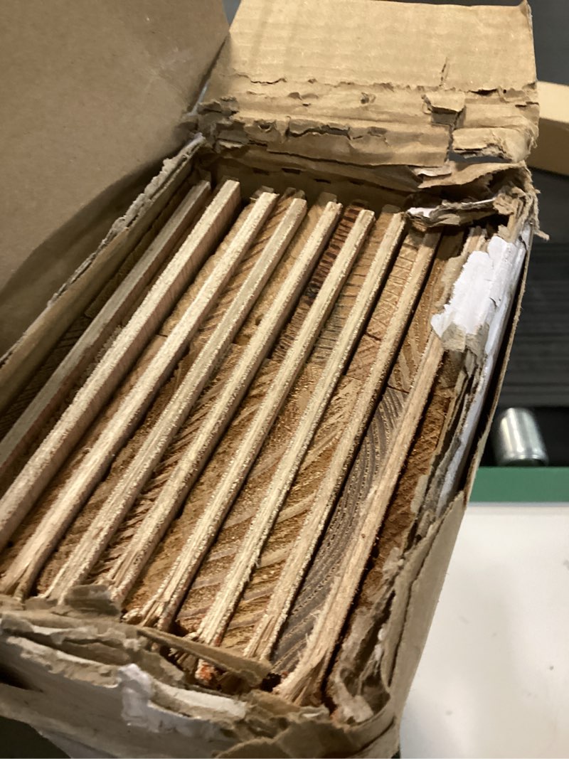 Condition photo showing Good Condition for Luxdecor Real Reclaimed Wood Planks for Wall-10 Pieces Easy Nail-Up Shiplap Rustic Style 6" Wide Wood Shiplap Panels for Wall 19.44 Sq Ft (Natural Weathered Brown) 03-Reclaimed Wood Planks
