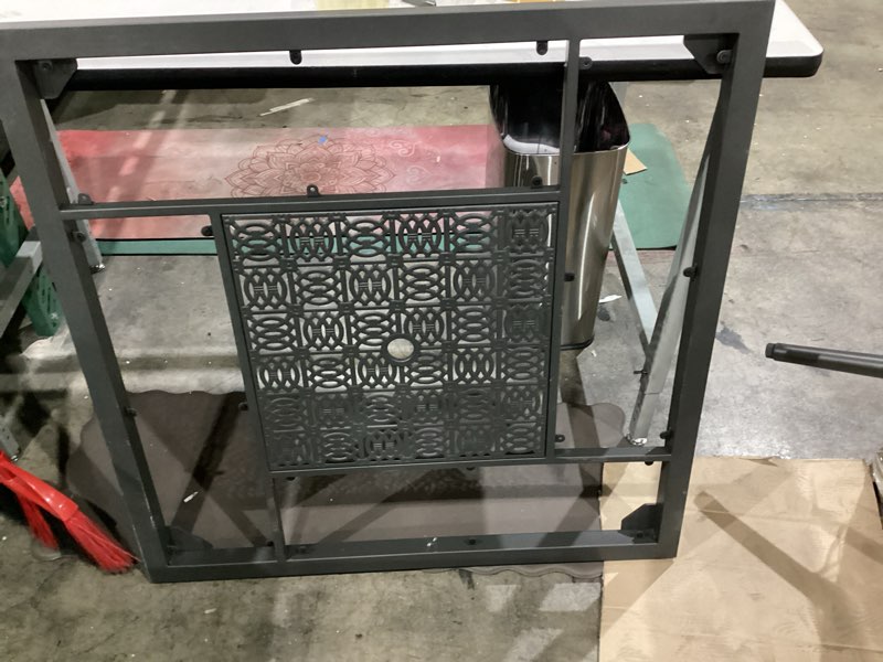Condition photo showing As Is for allen + roth thomas lake square outdoor dining table 39-in w x 39-in l with umbrella hole