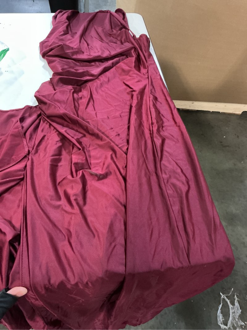 Condition photo showing As Is for memoriesea women's sexy one shoulder high split cocktail wedding party maxi dress small wine red