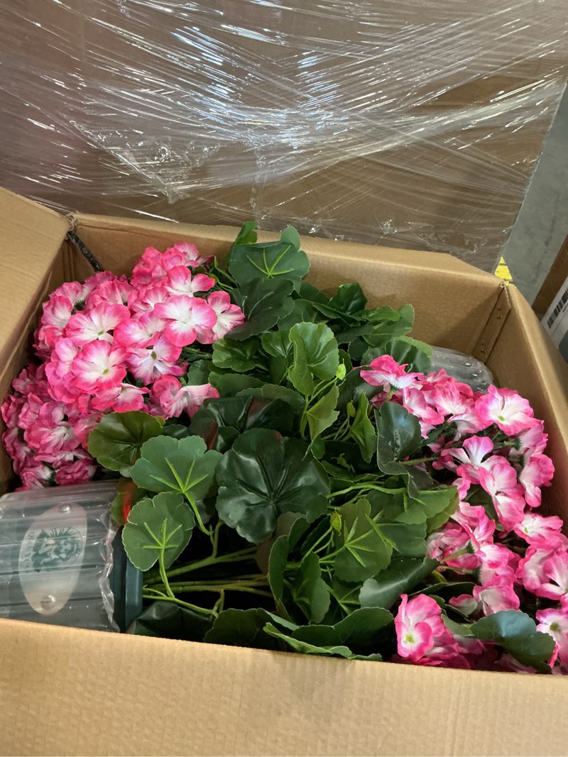 Condition photo showing Good Condition for artificial geranium bush – 20 inch outdoor potted artificial plant for front porch, uv resistant faux flower bush for garden, yard & patio decor (2 pack) dark pink