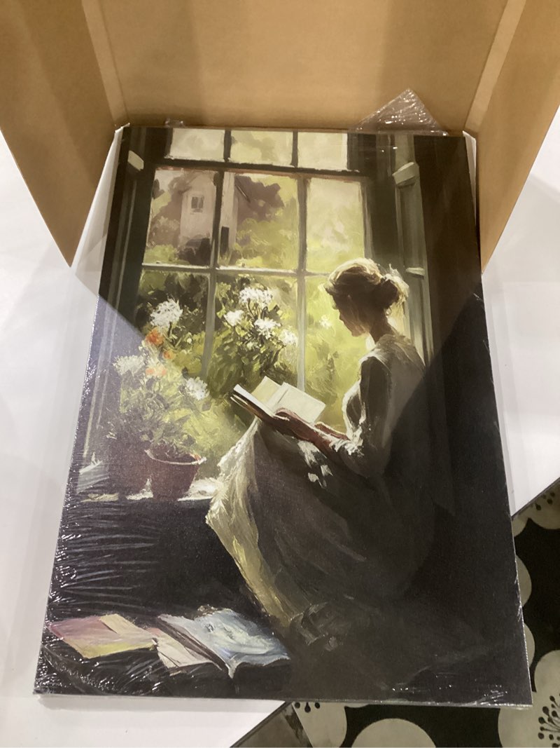 Dytila Framed Vintage Girl Reading Wall Art, Antique Female Pictures Wall Decor Library Girl Paintin