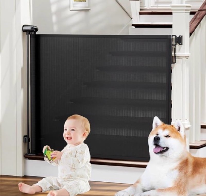 Retractable Baby Gates No Drilling, PRObebi Retractable Dog Gate for The House Extends to 54\" Wide 33\" Tall, Gates for Baby Indoor, Stair Gate for Outdoor, Staris, Hallways, Doorways, Deck, Porch A-white 33\" Tall x 54\" Wide-No Drilling