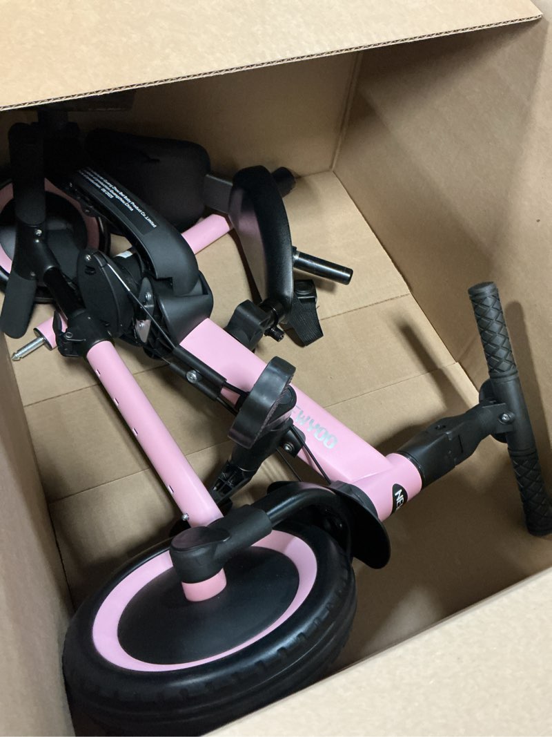Condition photo showing As Is for newyoo toddler tricycle,toddler bike,birthday gifts and toys for 1-3 year old boys and girls, trike with push handle, backrest and safety belt, balance bike, tr007, pink